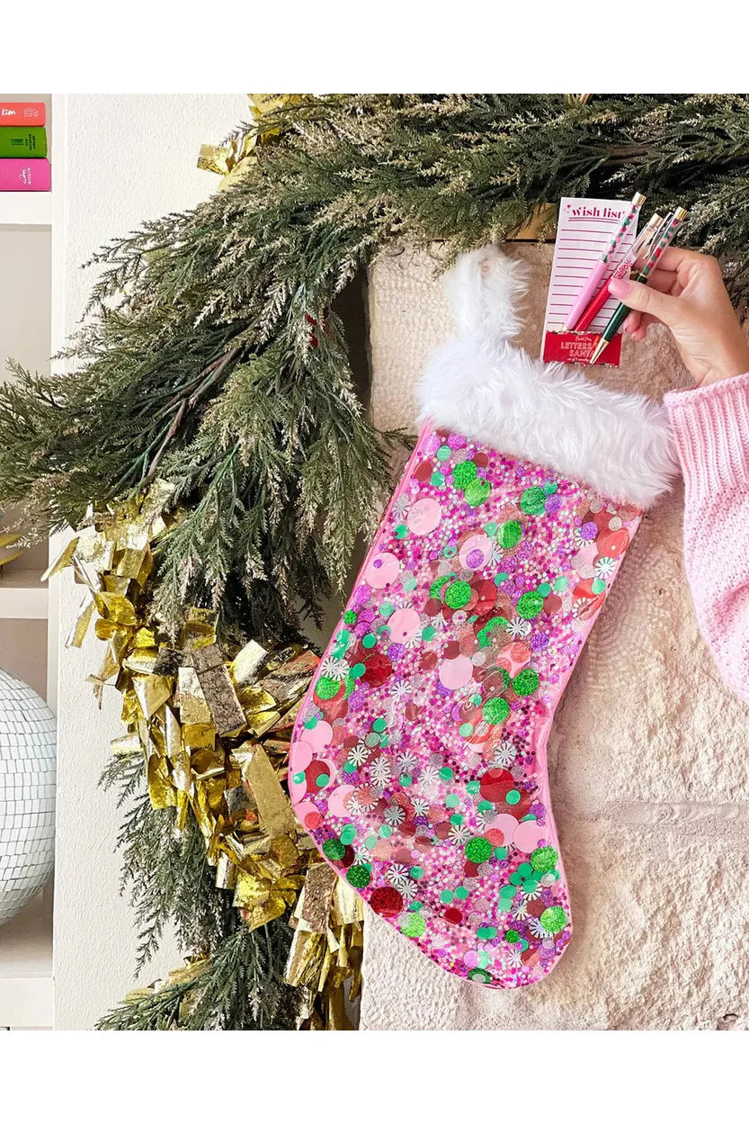 Holiday Spirit Pink Confetti Stocking