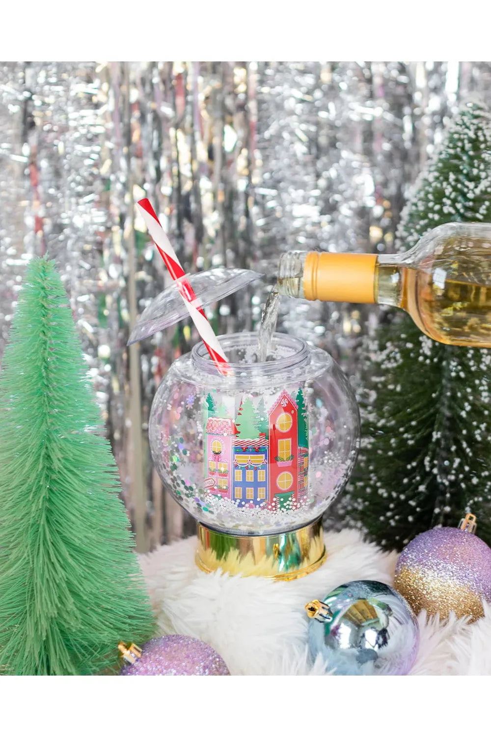 Holiday Village Snow Globe Novelty Sipper