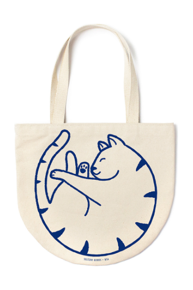 Curled Cat Rounded Canvas Tote Bag