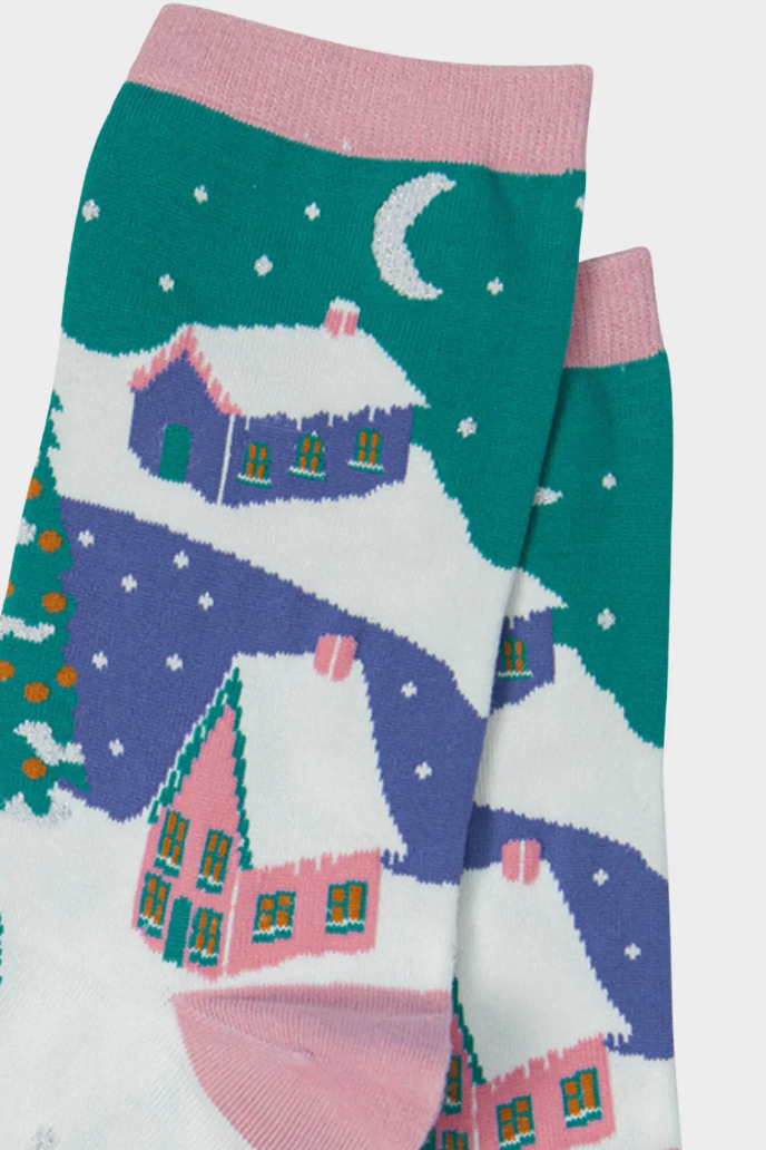 Christmas Village Bamboo Women's Crew Sock