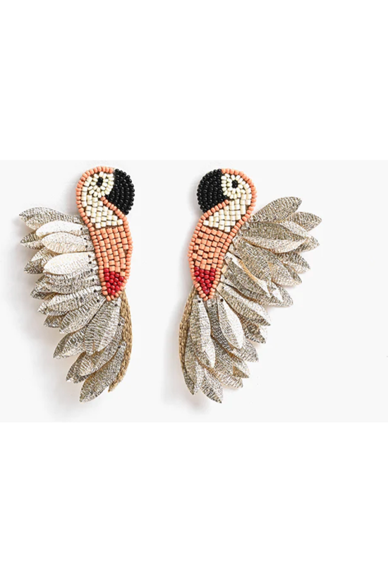 Peachy Parrot Hand beaded Earrings