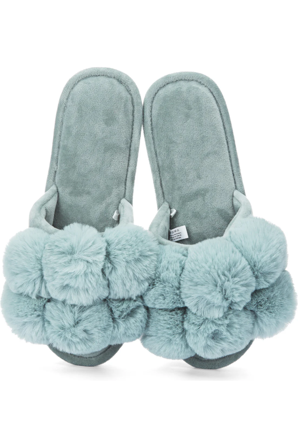 Luxe Pompom Sea Blue Plush Slippers