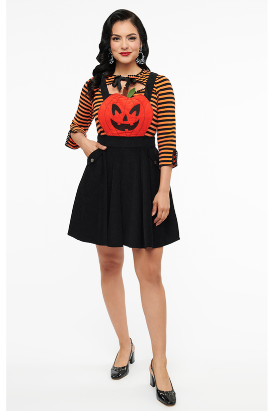 Oh My Gourd 1950s Black & Orange Jack-O-Lantern Pinafore