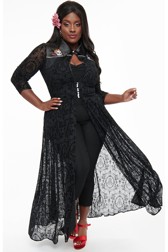 Sashay The Night 1950s Black Flocked La Caterina Dia De Los Muertos Western Duster