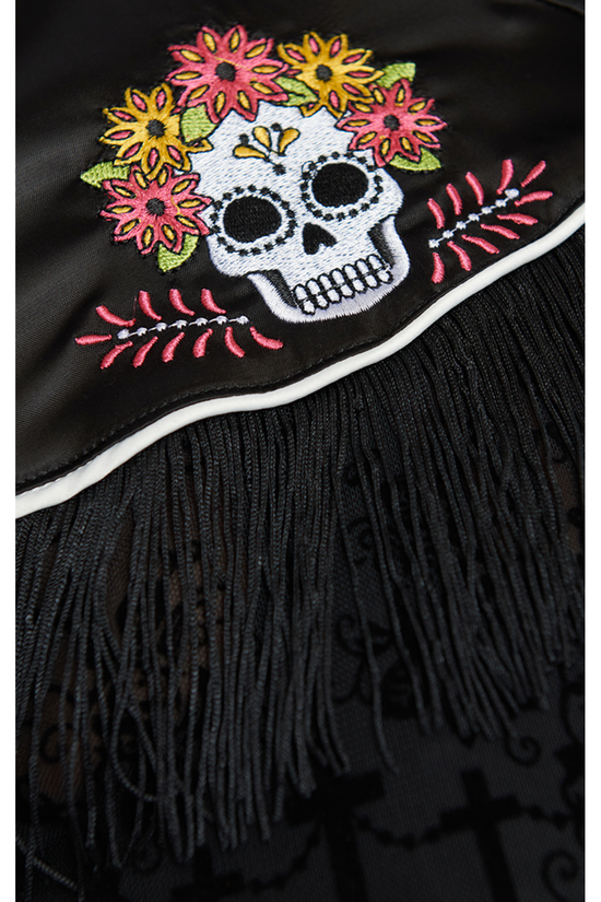 Sashay The Night 1950s Black Flocked La Caterina Dia De Los Muertos Western Duster