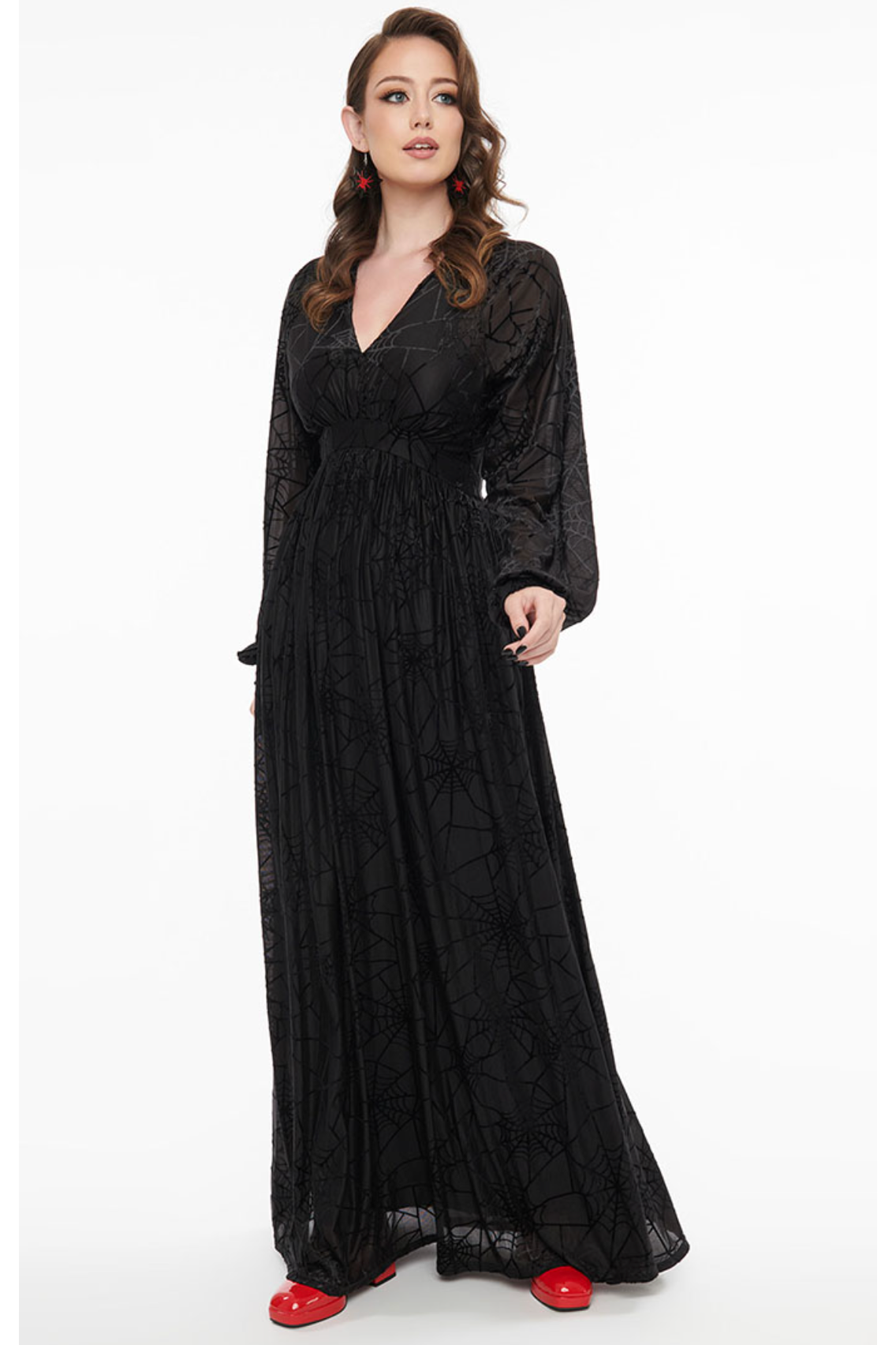 Caught In Your Spell 1970s Black Spiderweb Maxi Dress