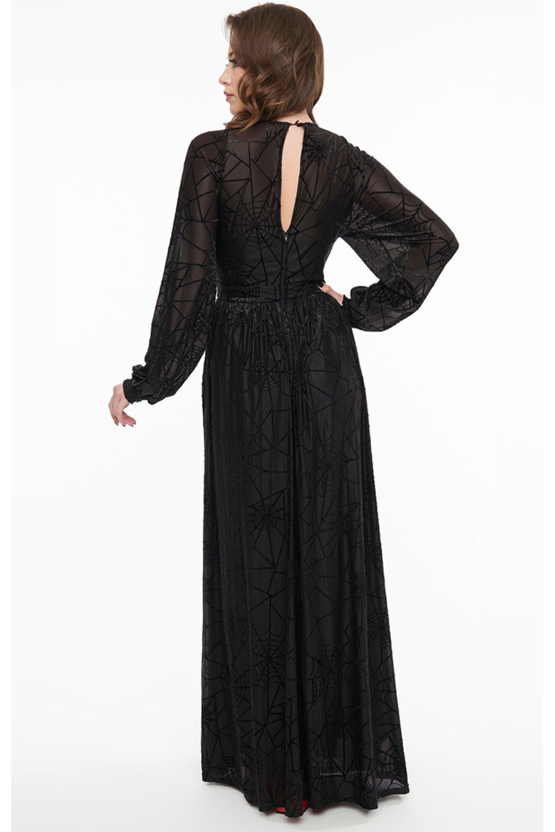 Caught In Your Spell 1970s Black Spiderweb Maxi Dress