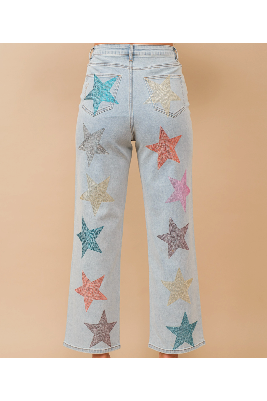 The Pop Star Rhinestone Embellishment Straight Leg Jeans