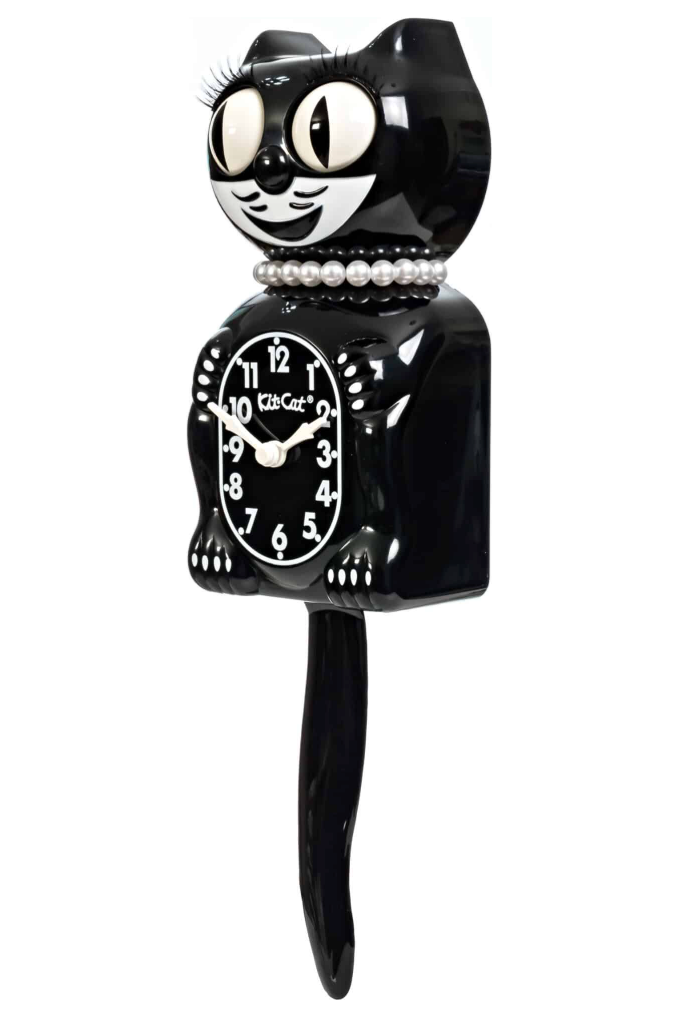 Black Lady Limited Edition Kit Cat Clock with Pearl Necklace & Eyelashes