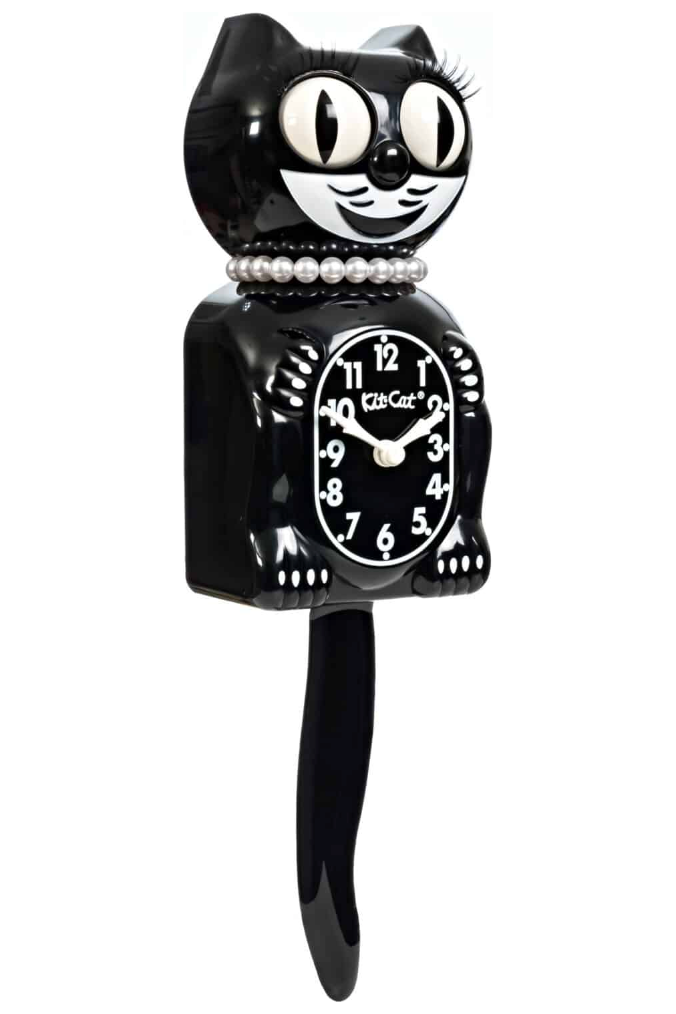 Black Lady Limited Edition Kit Cat Clock with Pearl Necklace & Eyelashes