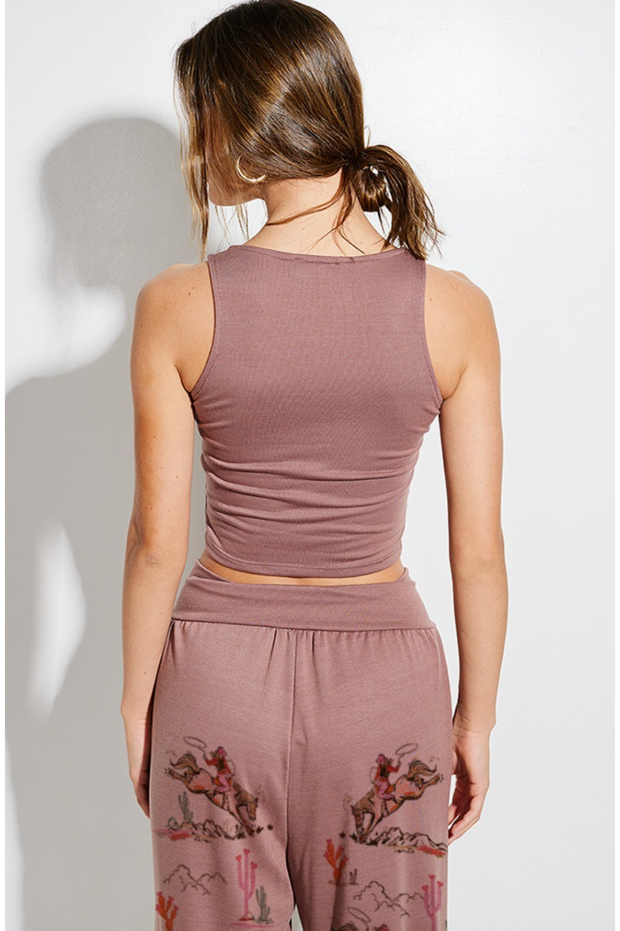 Wine Western Crop Tank Top and Pants Set