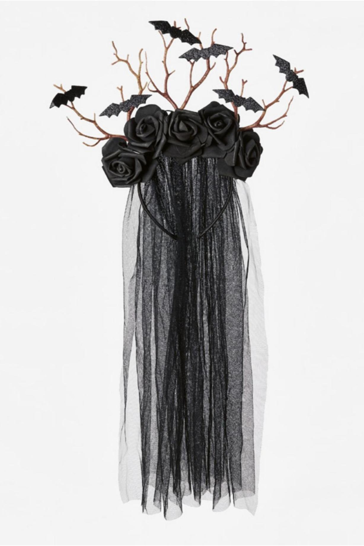 Black Roses Bridal Bat Halloween Veil