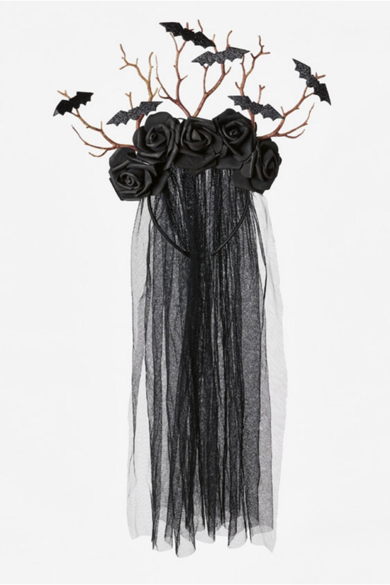 Black Roses Bridal Bat Halloween Veil