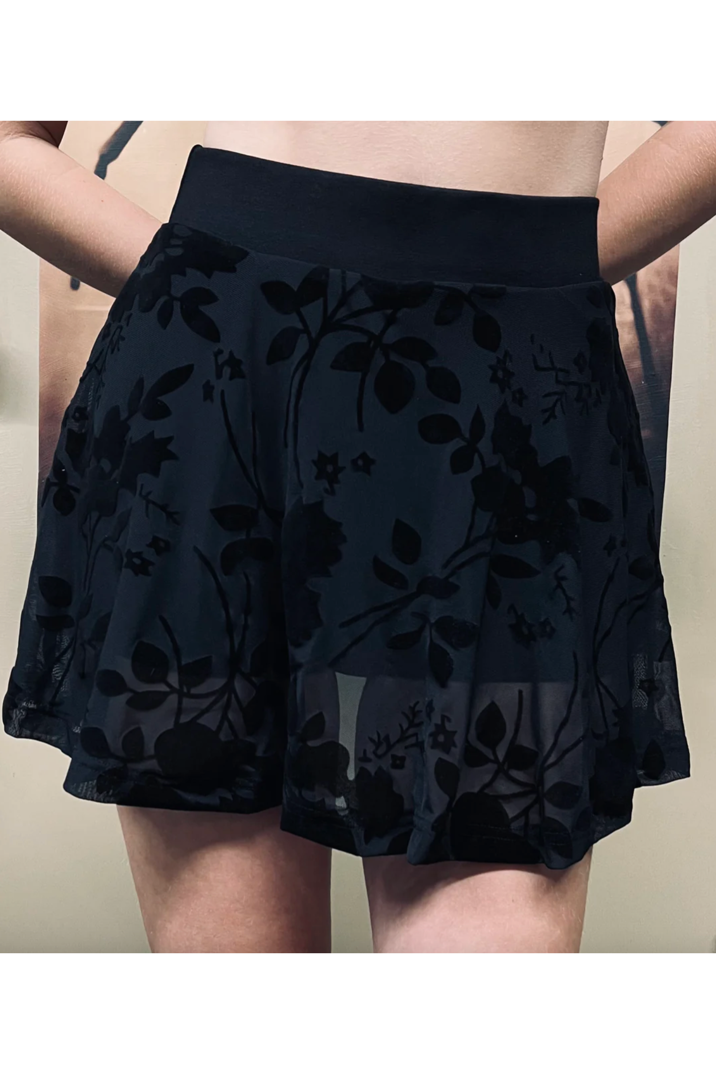 Gothic Floral Flocked Mini Skort with Built in Shorts