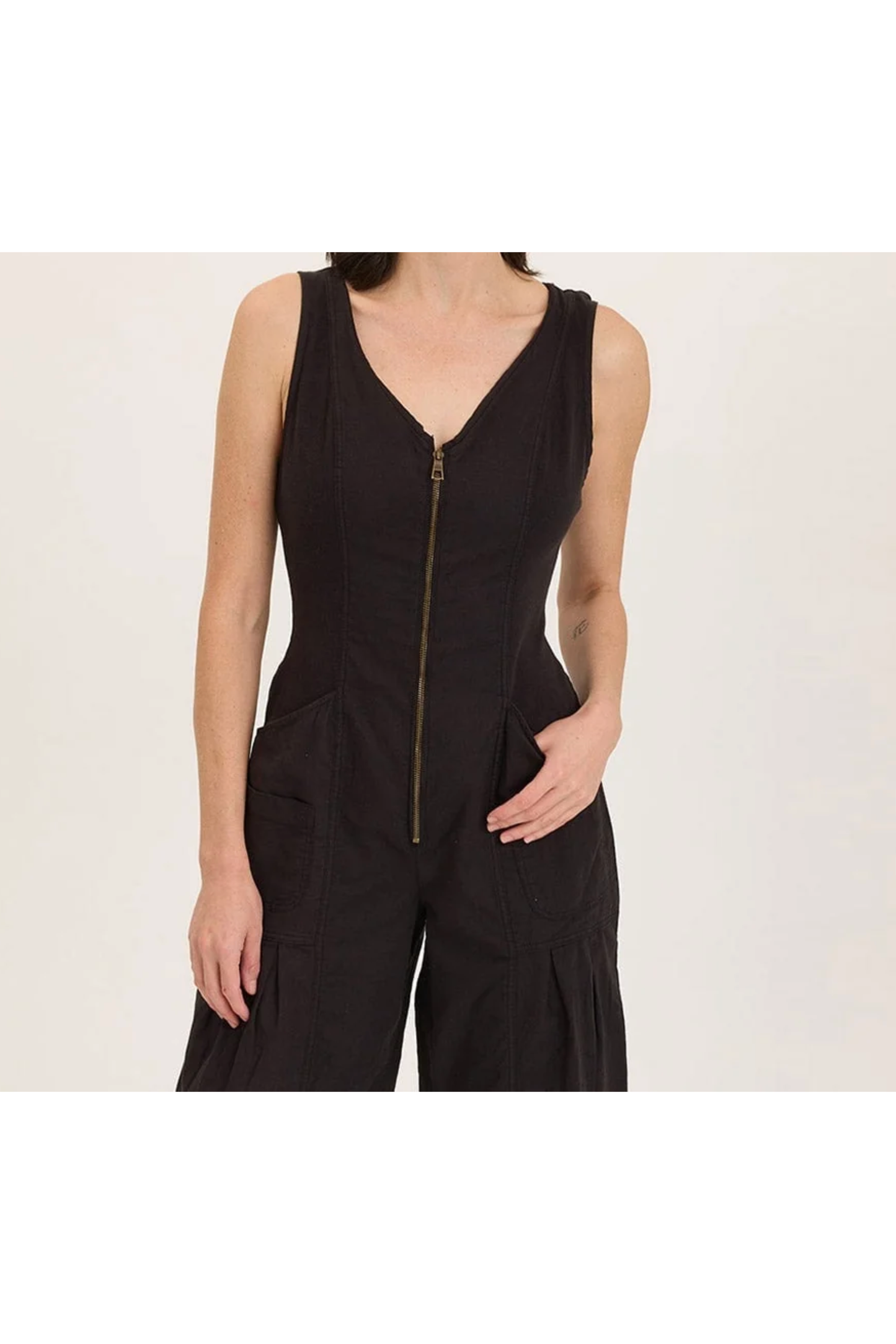 Linen Wide Leg Cargo Black Jumpsuit
