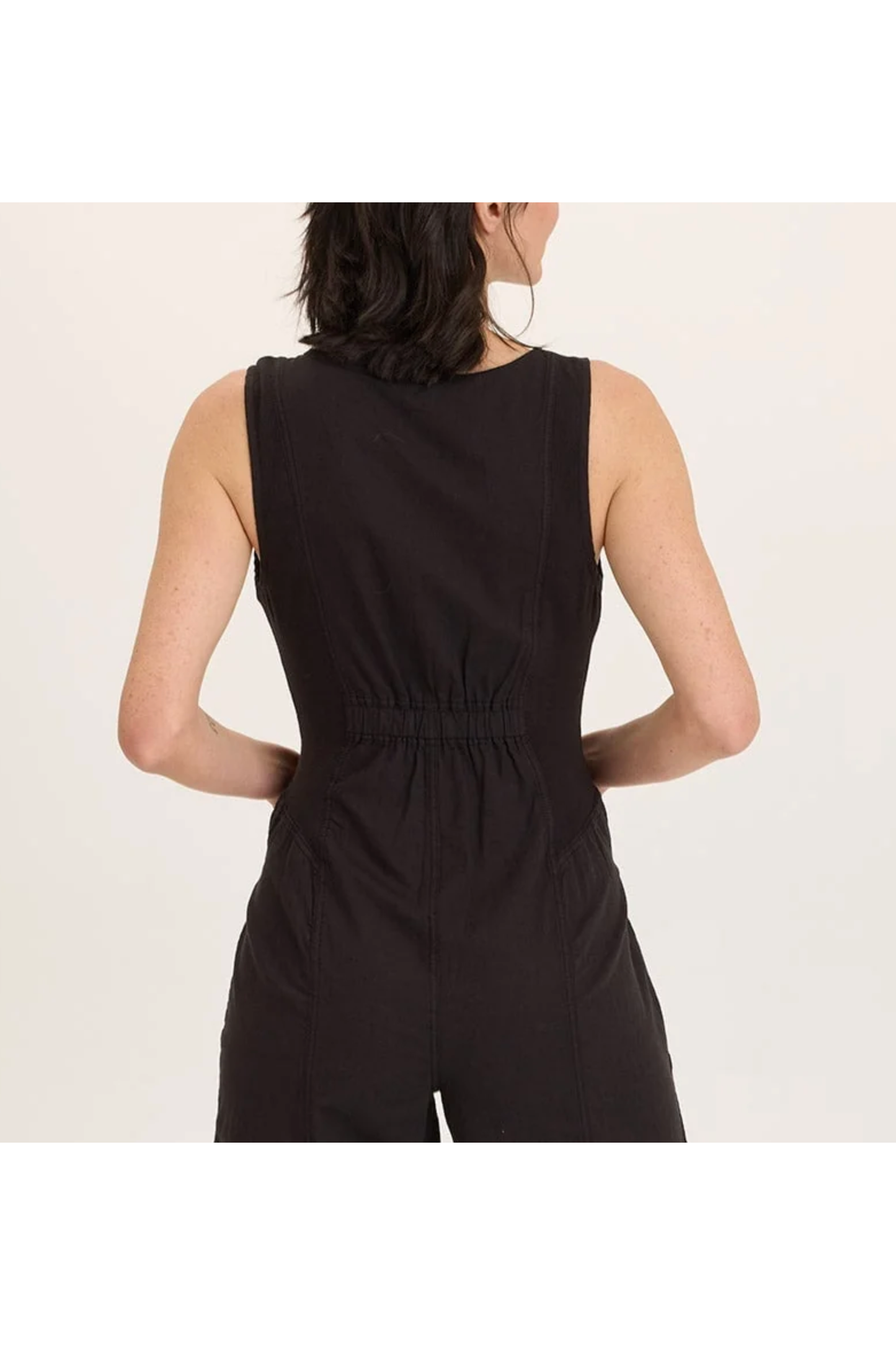 Linen Wide Leg Cargo Black Jumpsuit