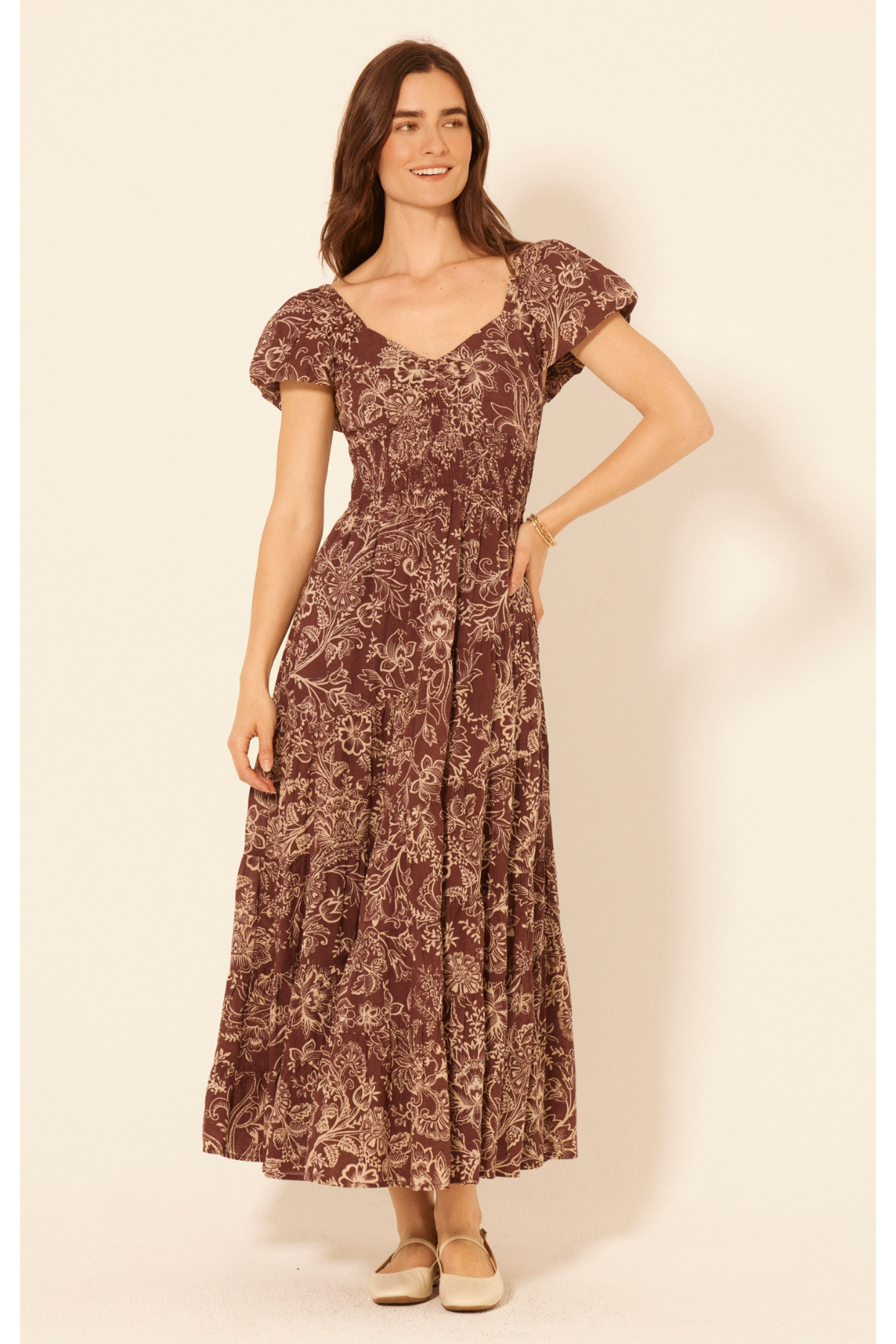 Chocolate Brown Autumn Floral Maxi Dress
