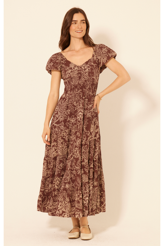 Chocolate Brown Autumn Floral Maxi Dress
