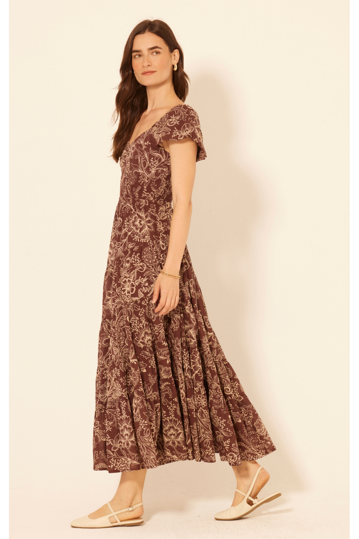 Chocolate Brown Autumn Floral Maxi Dress
