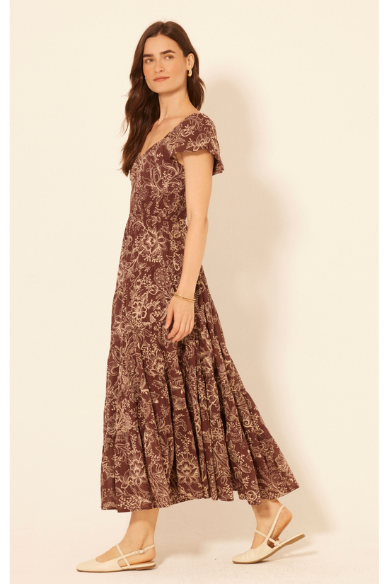 Chocolate Brown Autumn Floral Maxi Dress