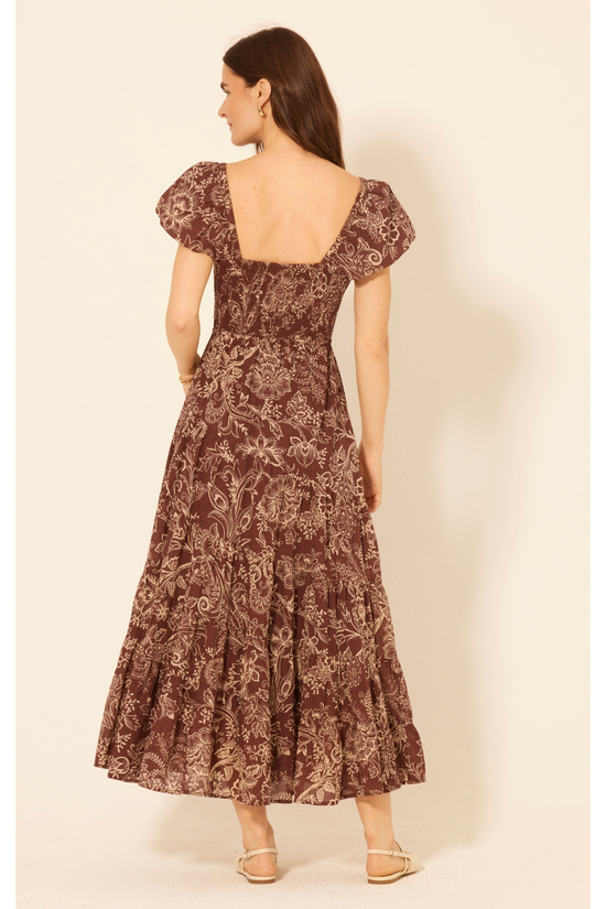 Chocolate Brown Autumn Floral Maxi Dress