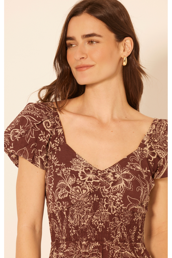 Chocolate Brown Autumn Floral Maxi Dress