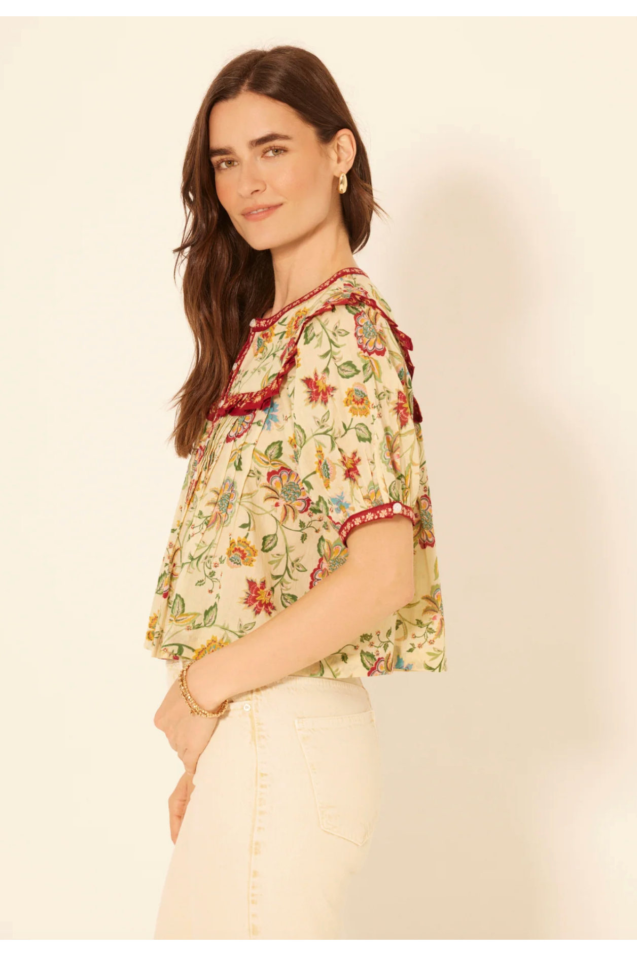 Autumn Peasant Floral Ruffle Boho Top