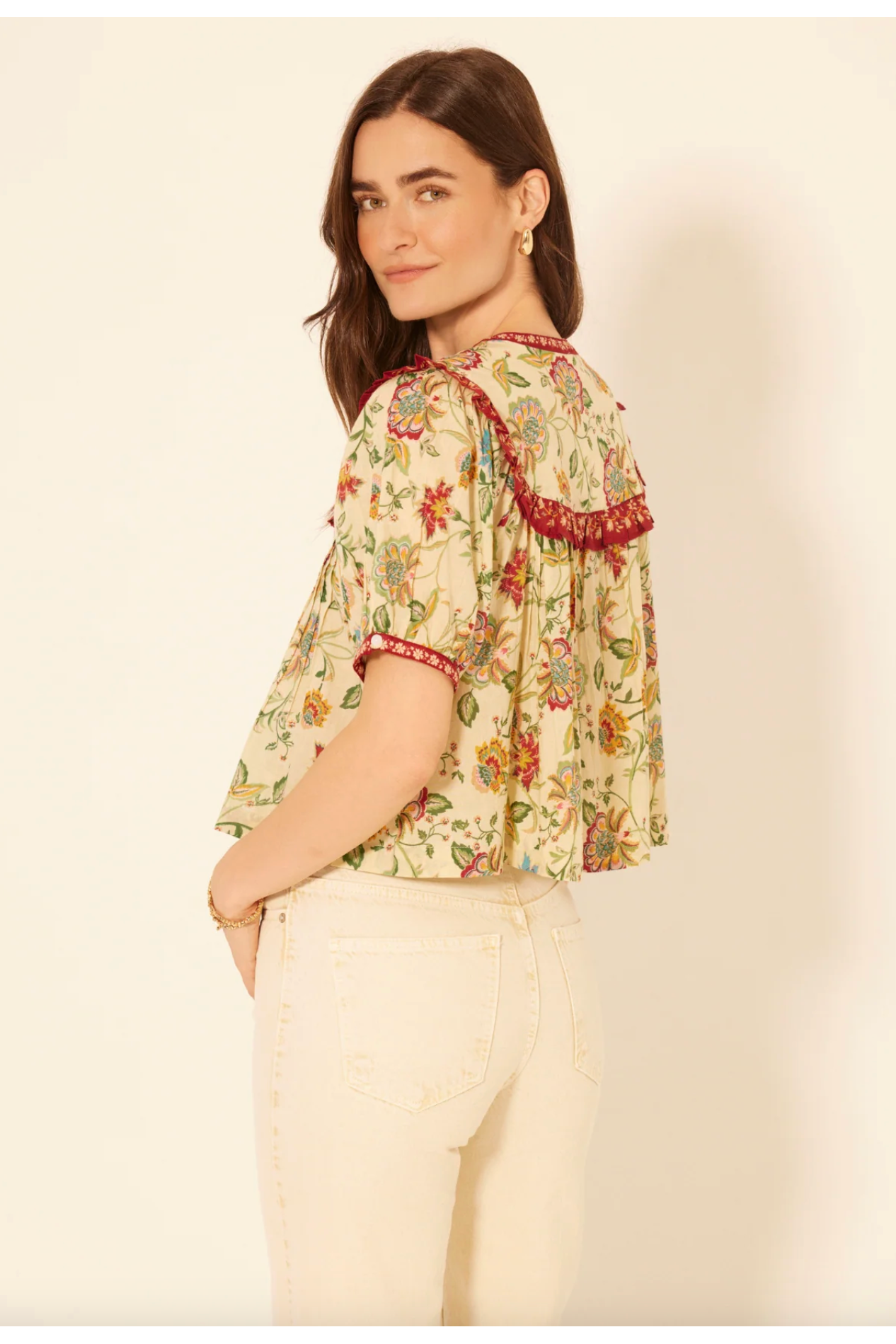 Autumn Peasant Floral Ruffle Boho Top