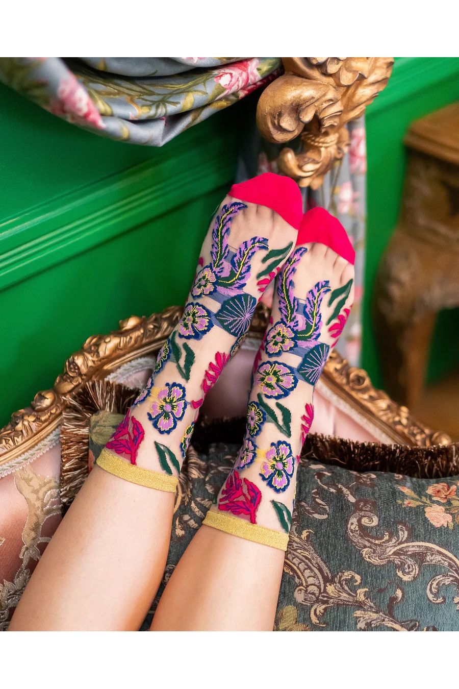 Festival Floral Sheer Crew Socks