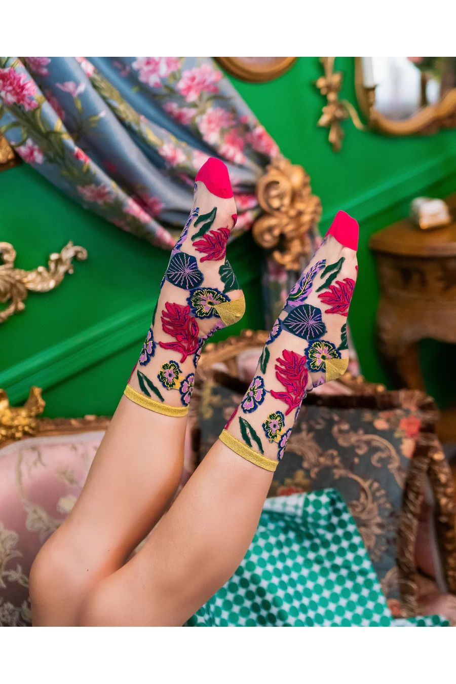 Festival Floral Sheer Crew Socks