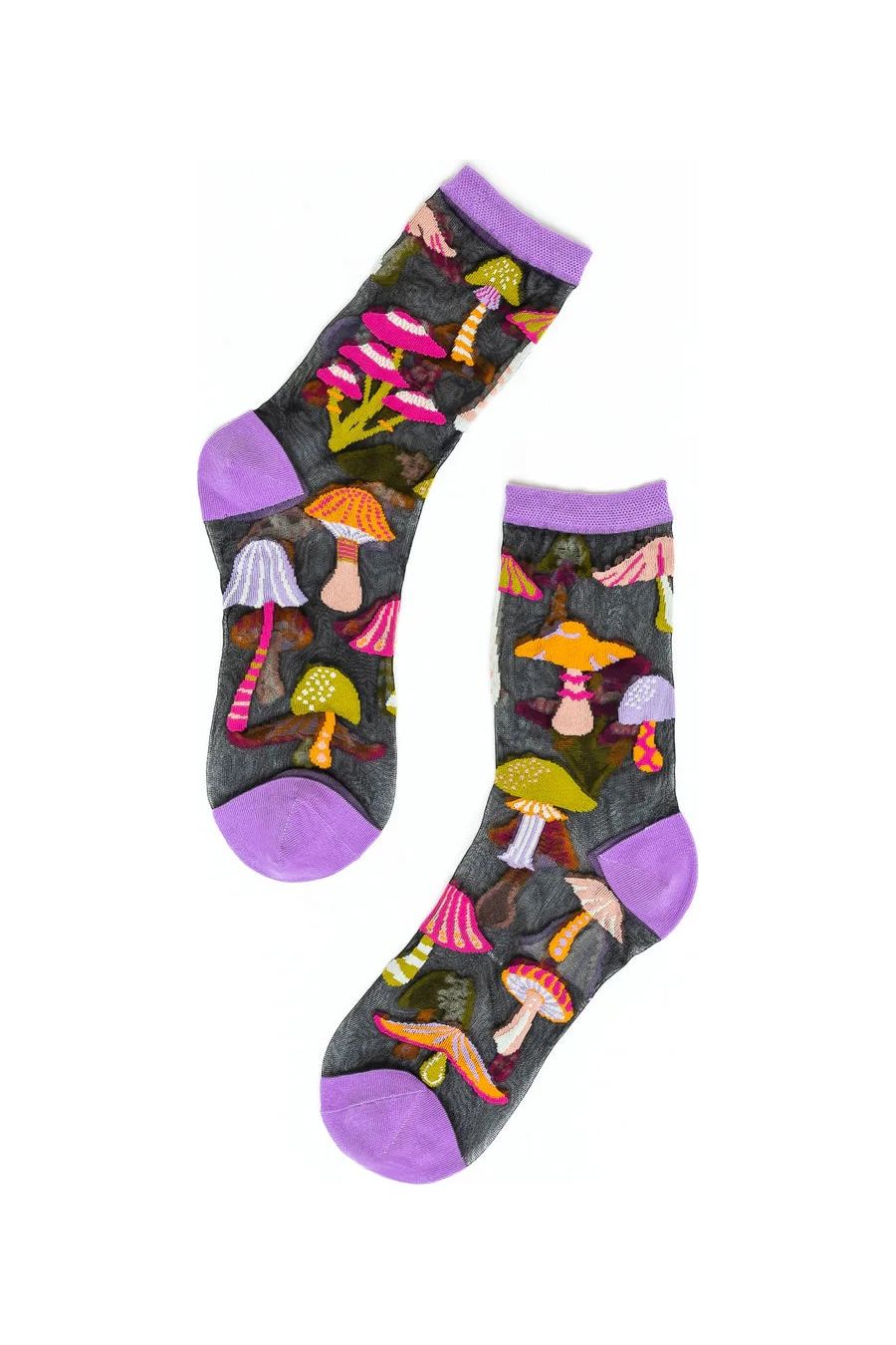 Magic Mushrooms Black Sheer Crew Sock