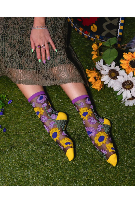 Mixed Sunflower Sheer Crew Socks