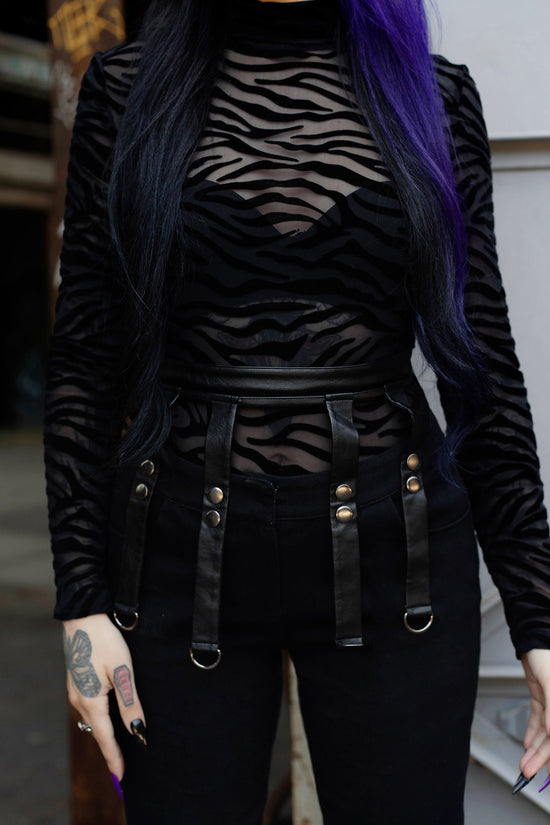 Beauty Fiend Sheer Zebra Bodysuit by Fox Slime