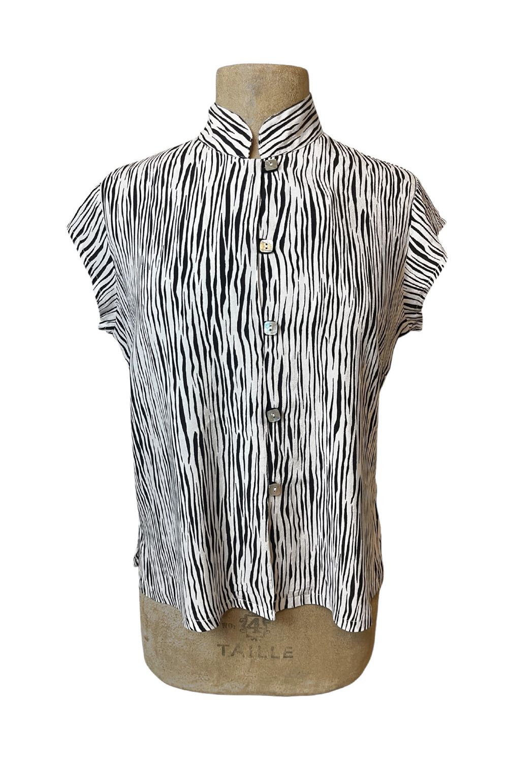 White Tiger Stripe Mandarin Collar Tea Timer Top