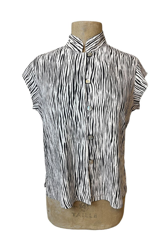 White Tiger Stripe Mandarin Collar Tea Timer Top