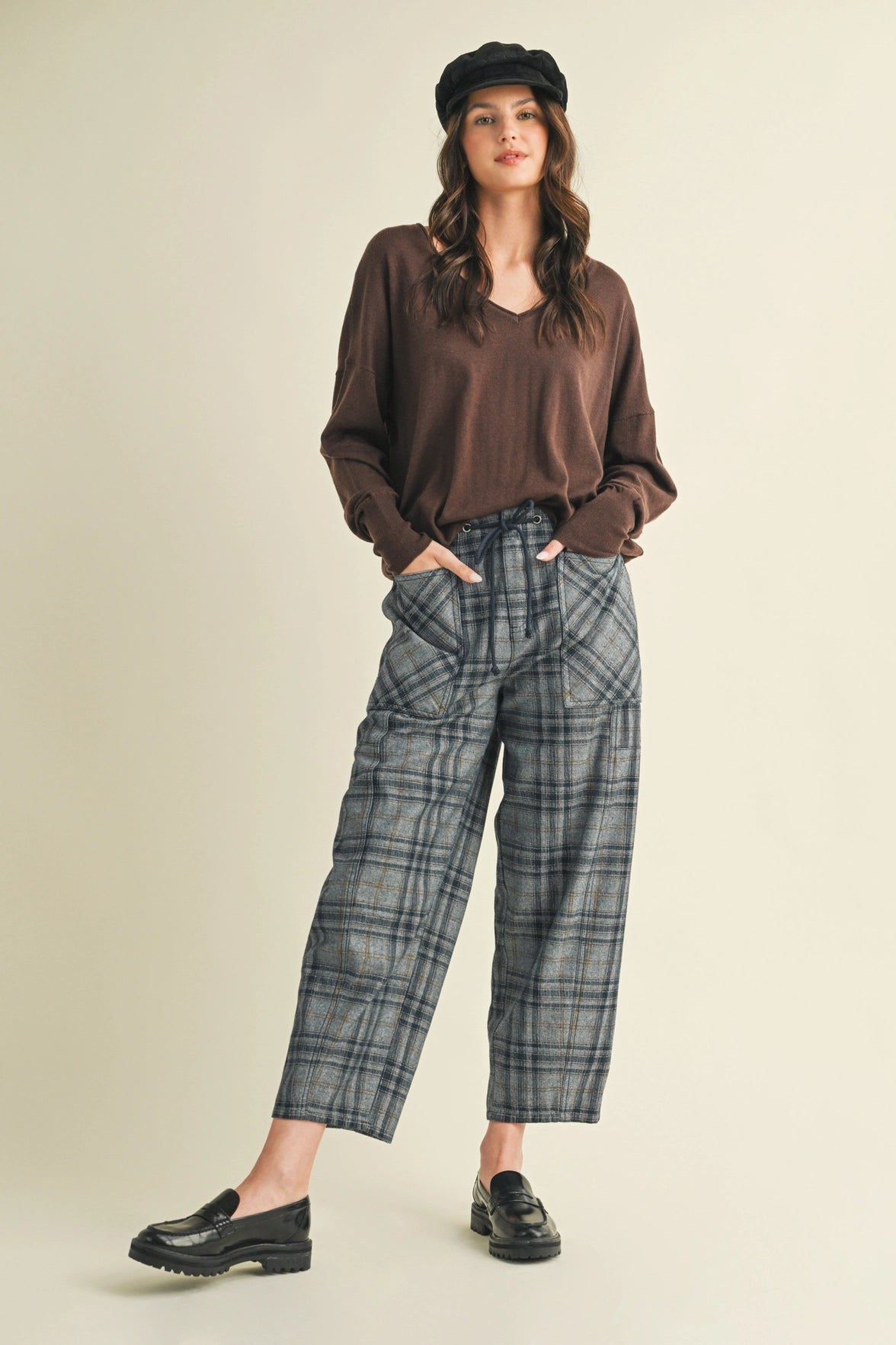 Relaxed Navy Pocket Plaid Pants