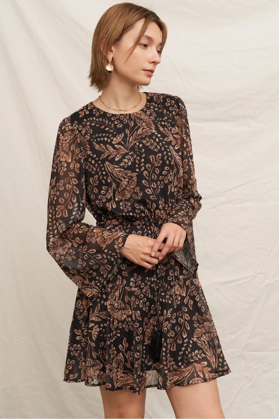 Paisley Print Bell Sleeve Mini Dress with Lurex