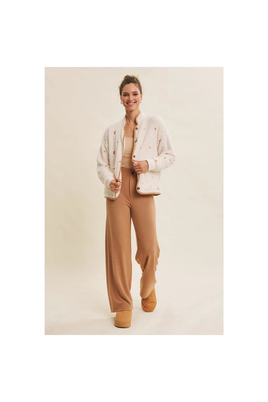 Embroidered Fleece Jacket Oversize Sweater Cardigan