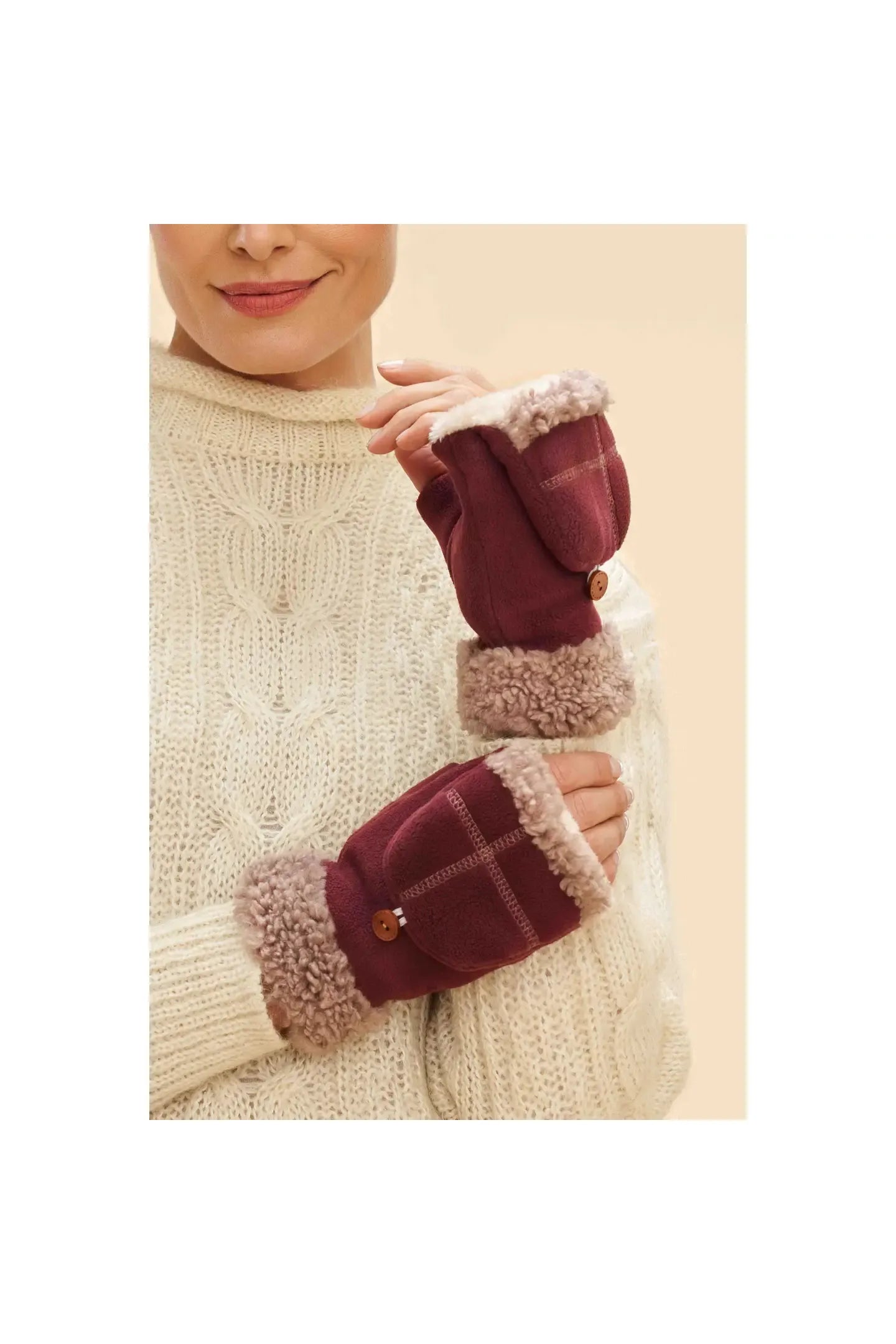 Burgundy Warm Fall Winter Mittens