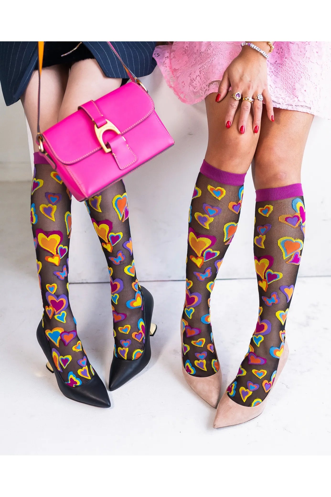 Y2K Hearts Black Knee High Sheer Fashion Socks