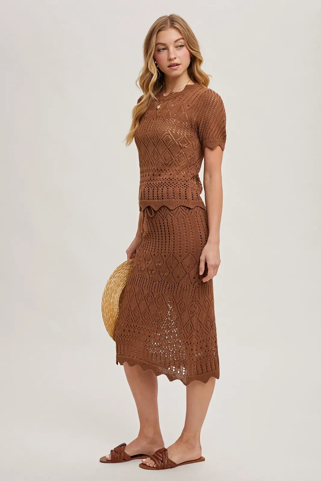 Crochet Knit Sweater Mocha Top