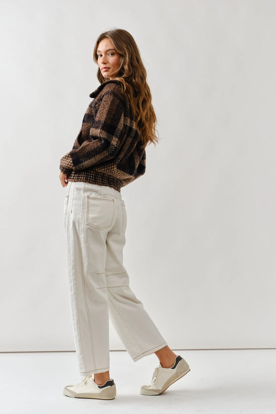 40's Inspired Bomber Plaid Button Down Cardigan