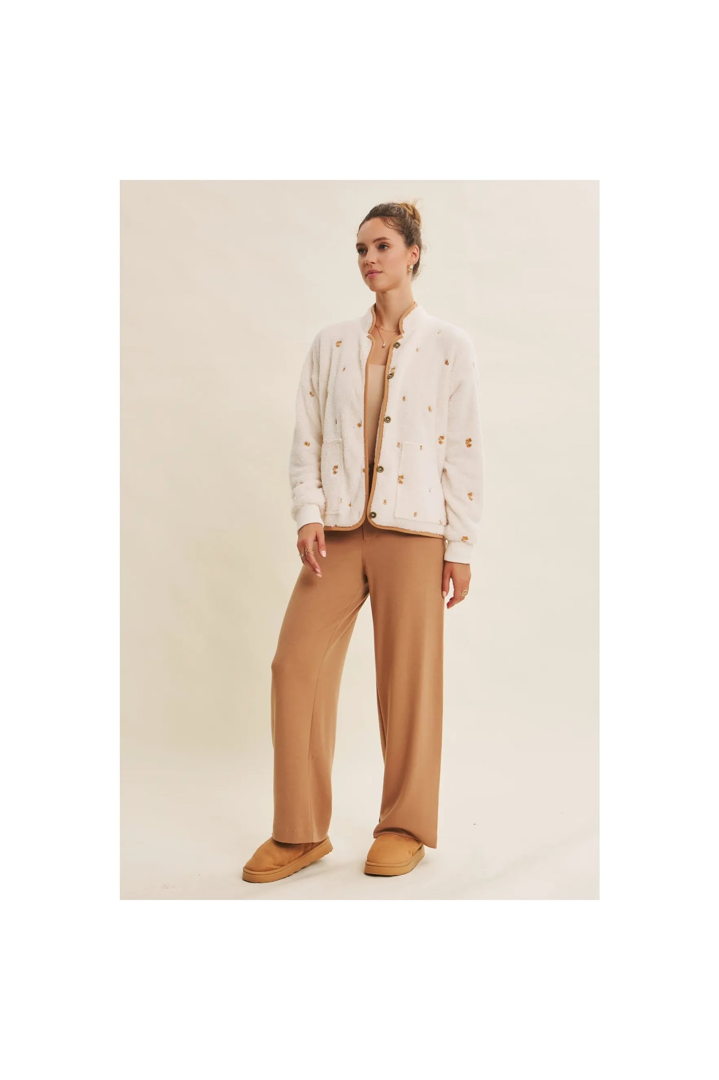 Embroidered Fleece Jacket Oversize Sweater Cardigan