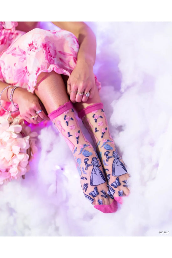 Wicked Glinda Silhouette Ruffle Floral Sheer Crew Fashion Socks