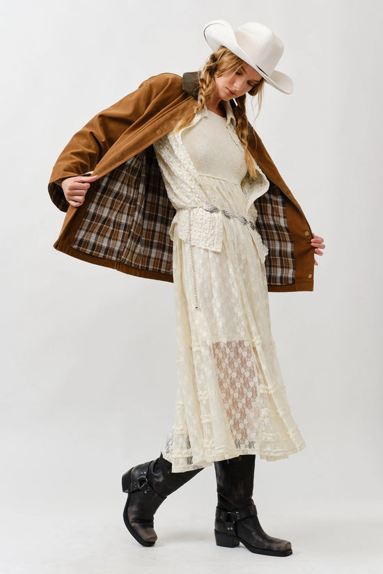 Suede Casual Jacket with Leather Collar