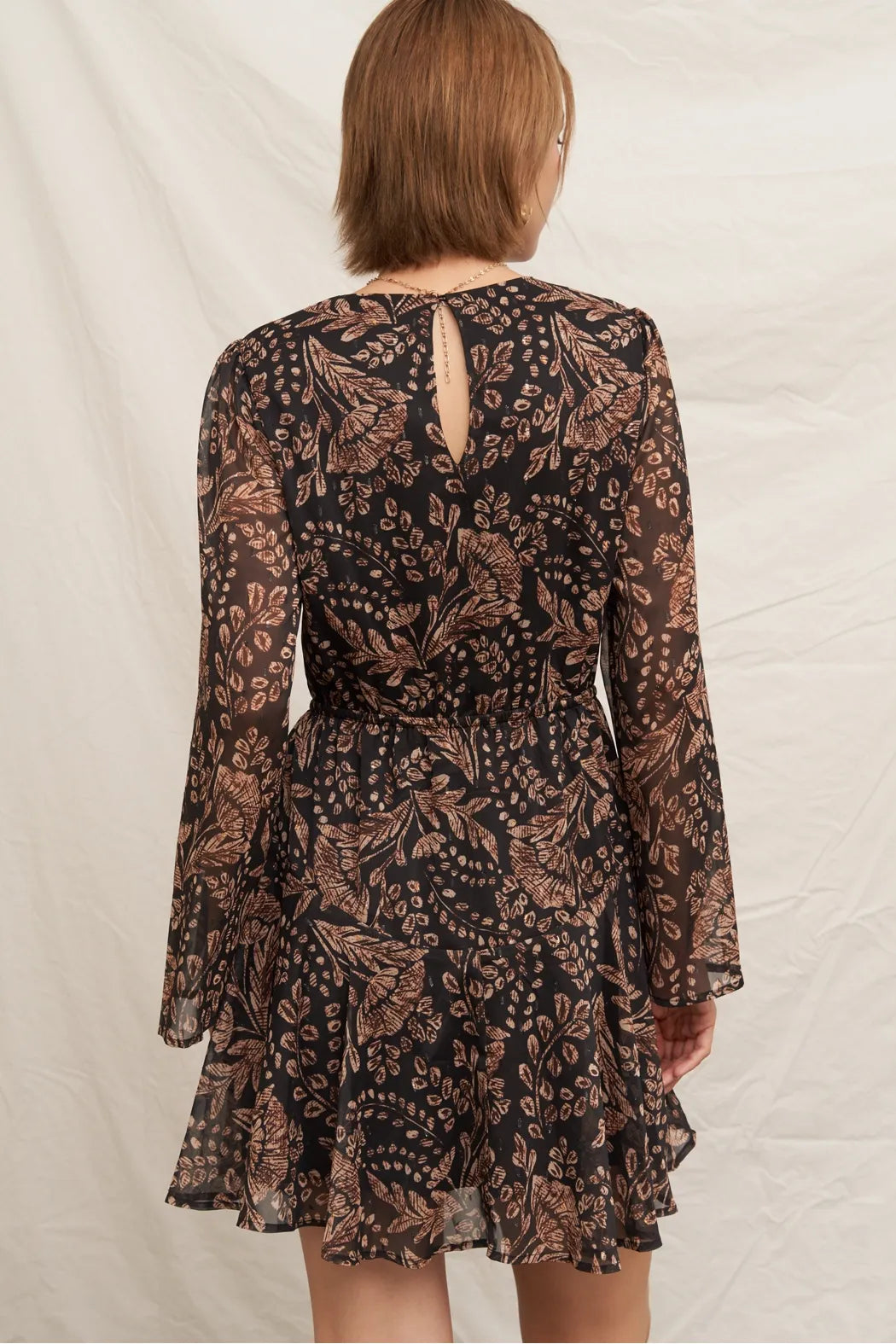 Paisley Print Bell Sleeve Mini Dress with Lurex