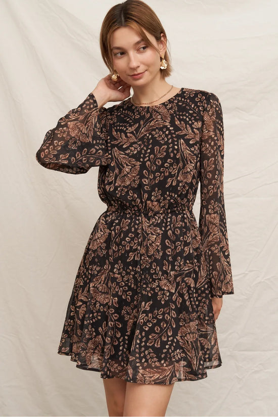 Paisley Print Bell Sleeve Mini Dress with Lurex