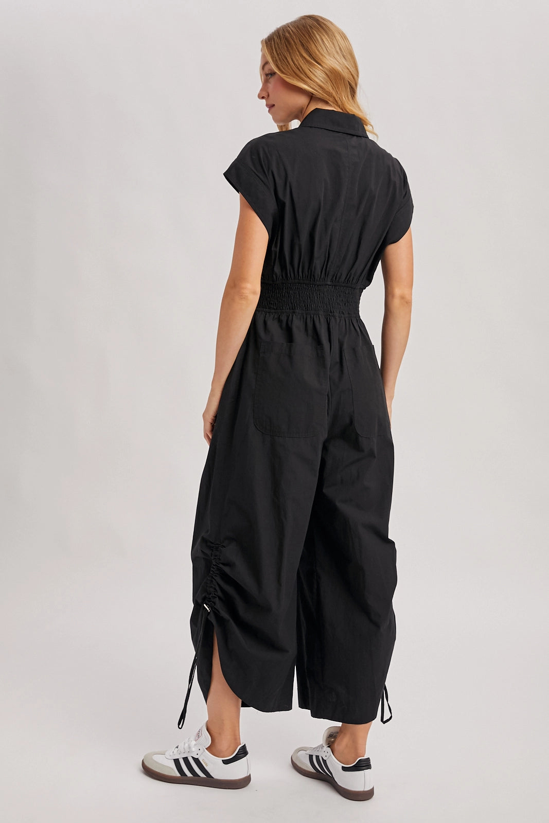 Button Down Utility Black Jumpsuit