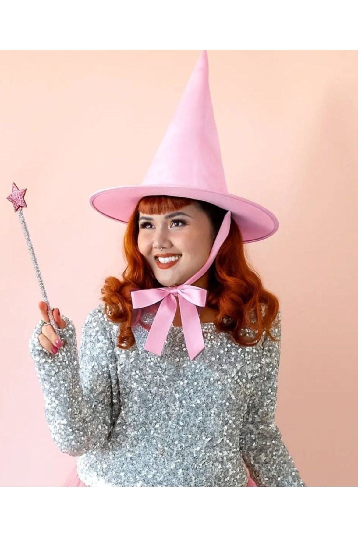 Good Witch Halloween Pink Hat with Pink Satin Ribbon