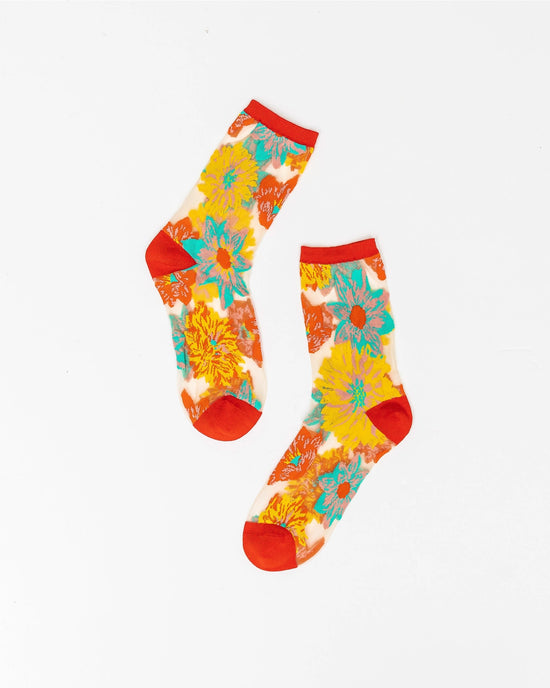 Flower Power Sheer Crew Fashion Socks